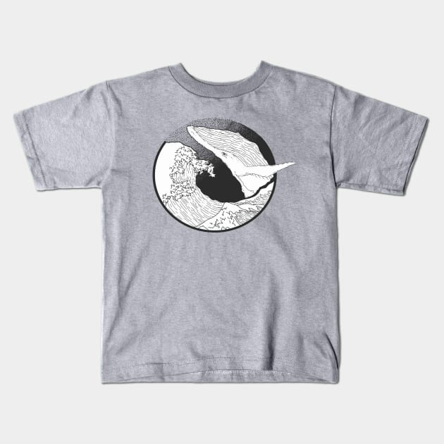 Black & White Hokusai Whale Kids T-Shirt by JordanFoo